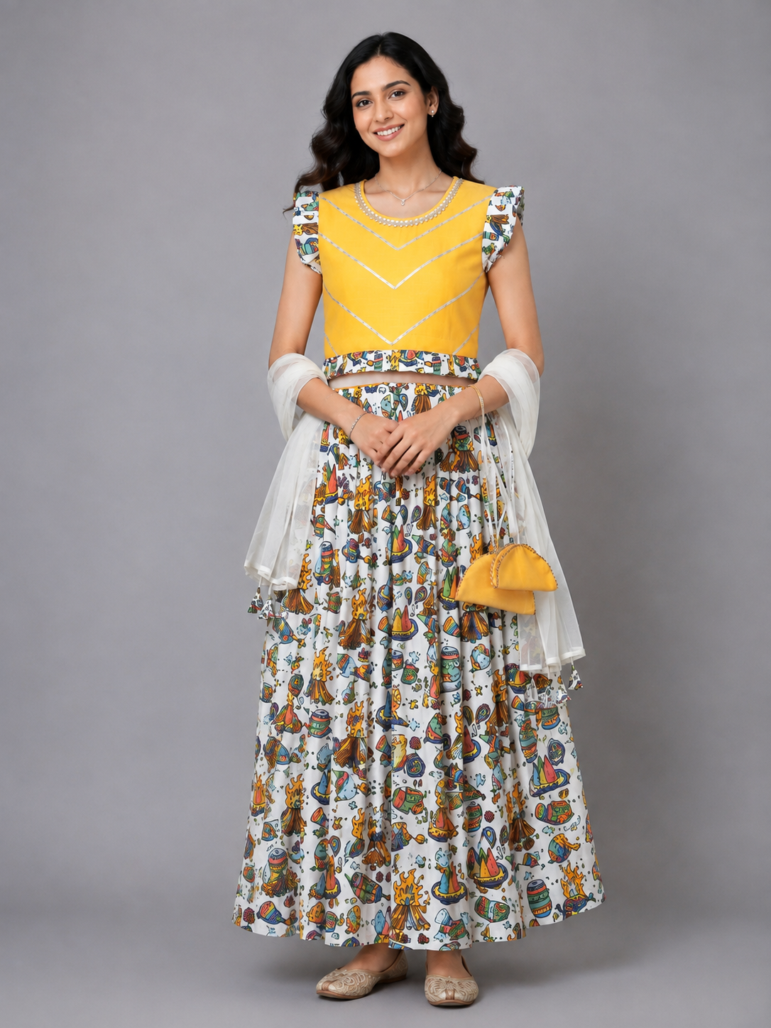 Lohri printed Cotton Lehnga set