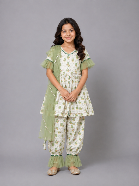 Eid Printed Kurta set with Attached Dupatta