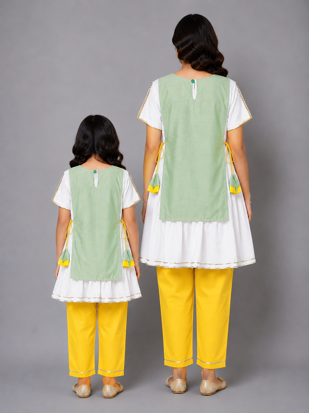 Eid Embroidered Green White Frock Pyjama set