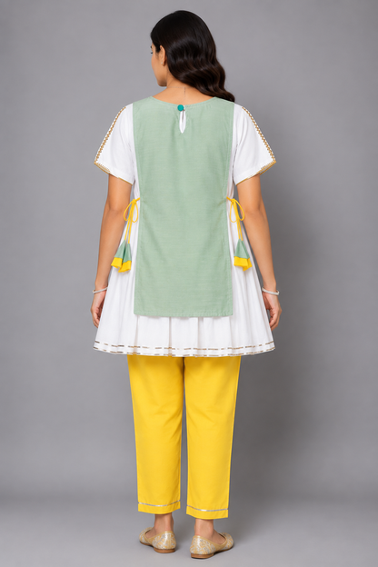 Eid Embroidered Green White Frock Pyjama set