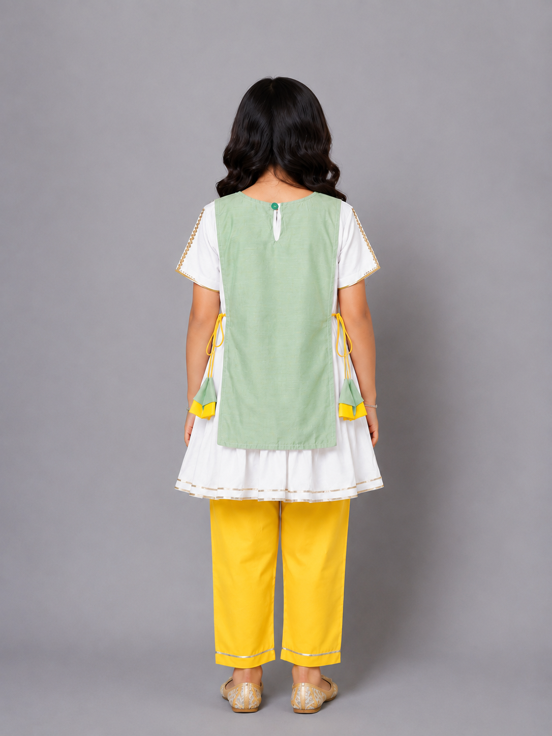 Eid Embroidered Green White Frock Pyjama set