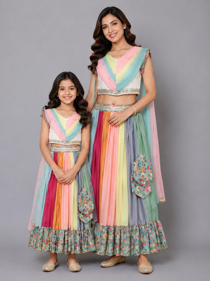 Kaleidoscope Print lehnga Set with attached Dupatta