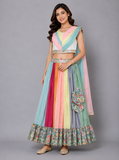 Kaleidoscope Print lehnga Set with attached Dupatta