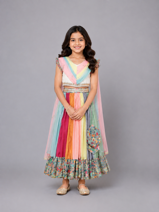 Kaleidoscope Print lehnga Set with attached Dupatta