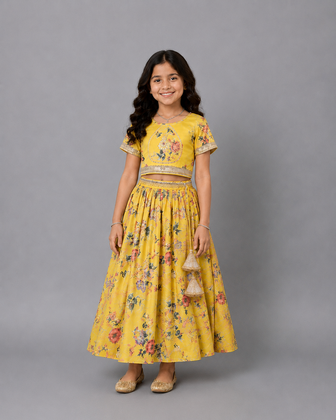 Yellow floral printed Lehnga set