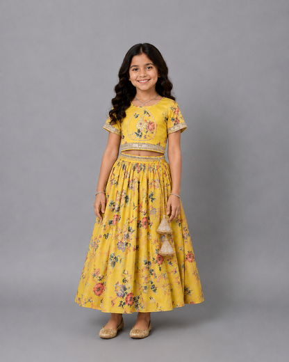Yellow floral printed Lehnga set