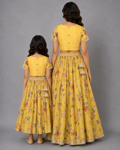 Yellow floral printed Lehnga set