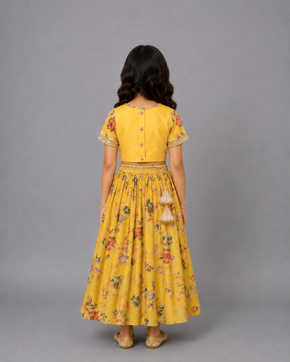Yellow floral printed Lehnga set