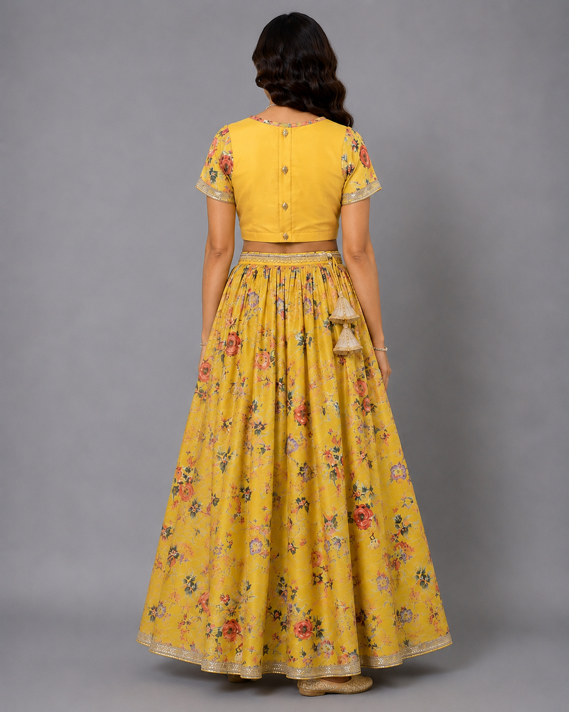 Yellow floral printed Lehnga set