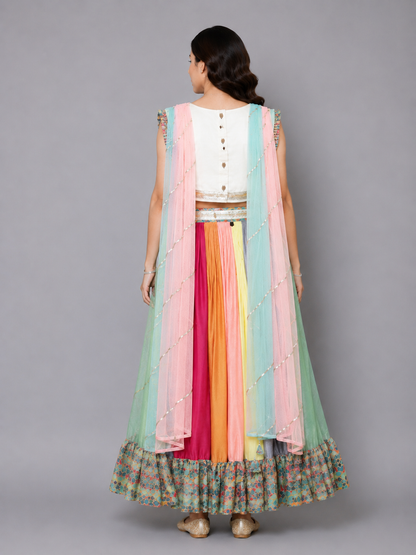 Kaleidoscope Print lehnga Set with attached Dupatta
