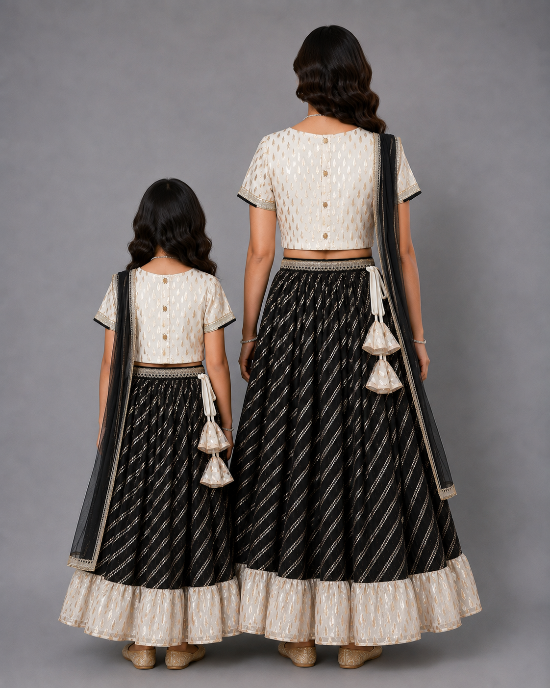 Offwhite Black  embroidered Chanderi lehnga set