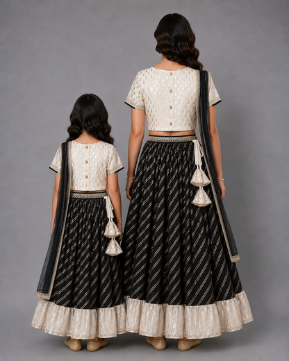 Offwhite Black  embroidered Chanderi lehnga set