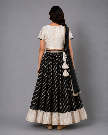 Offwhite Black  embroidered Chanderi lehnga set