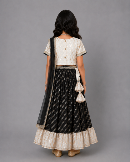 Offwhite Black  embroidered Chanderi lehnga set