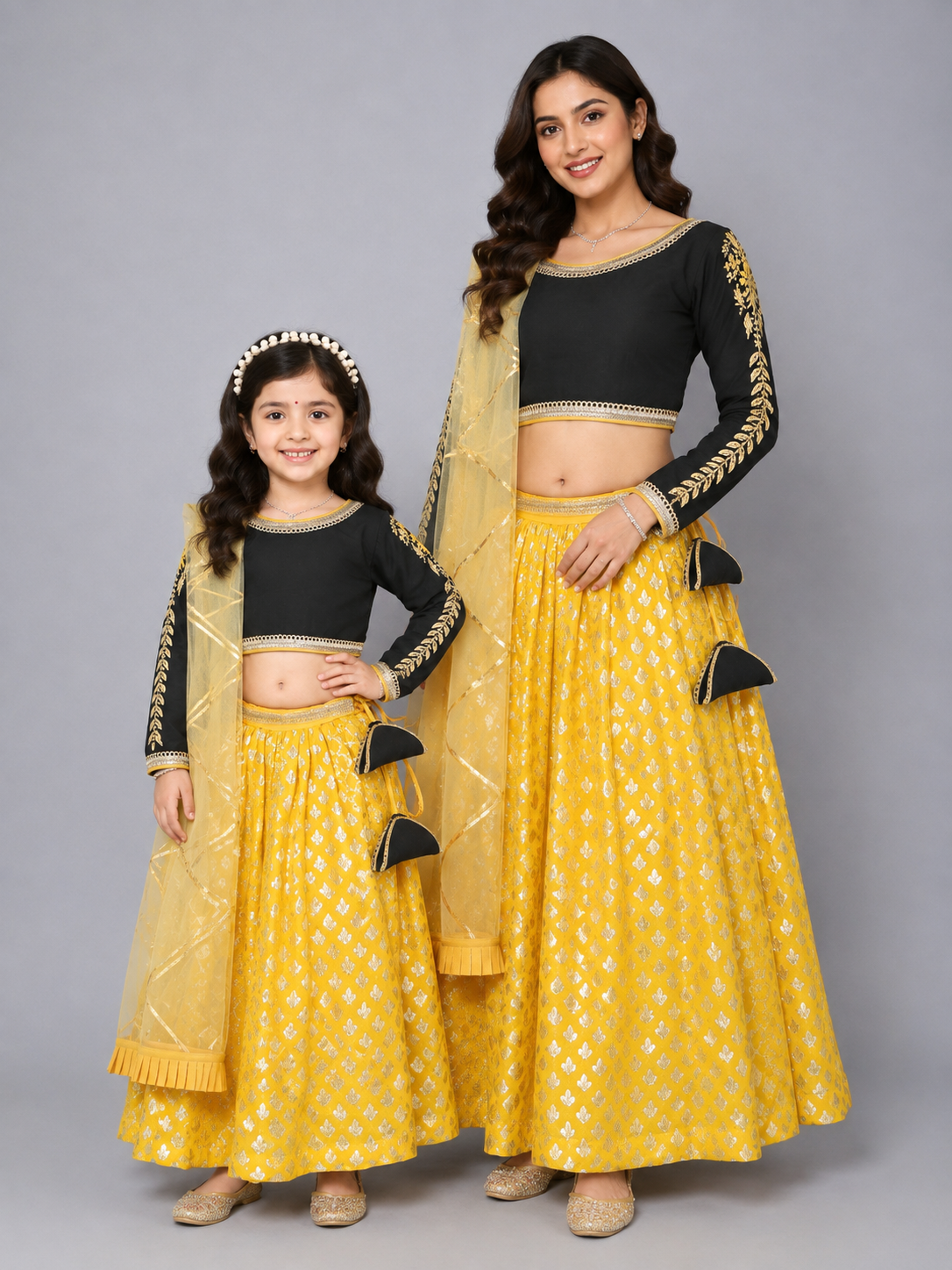 Black Embroidrey Blouse with Cotton Zari Lehnga
