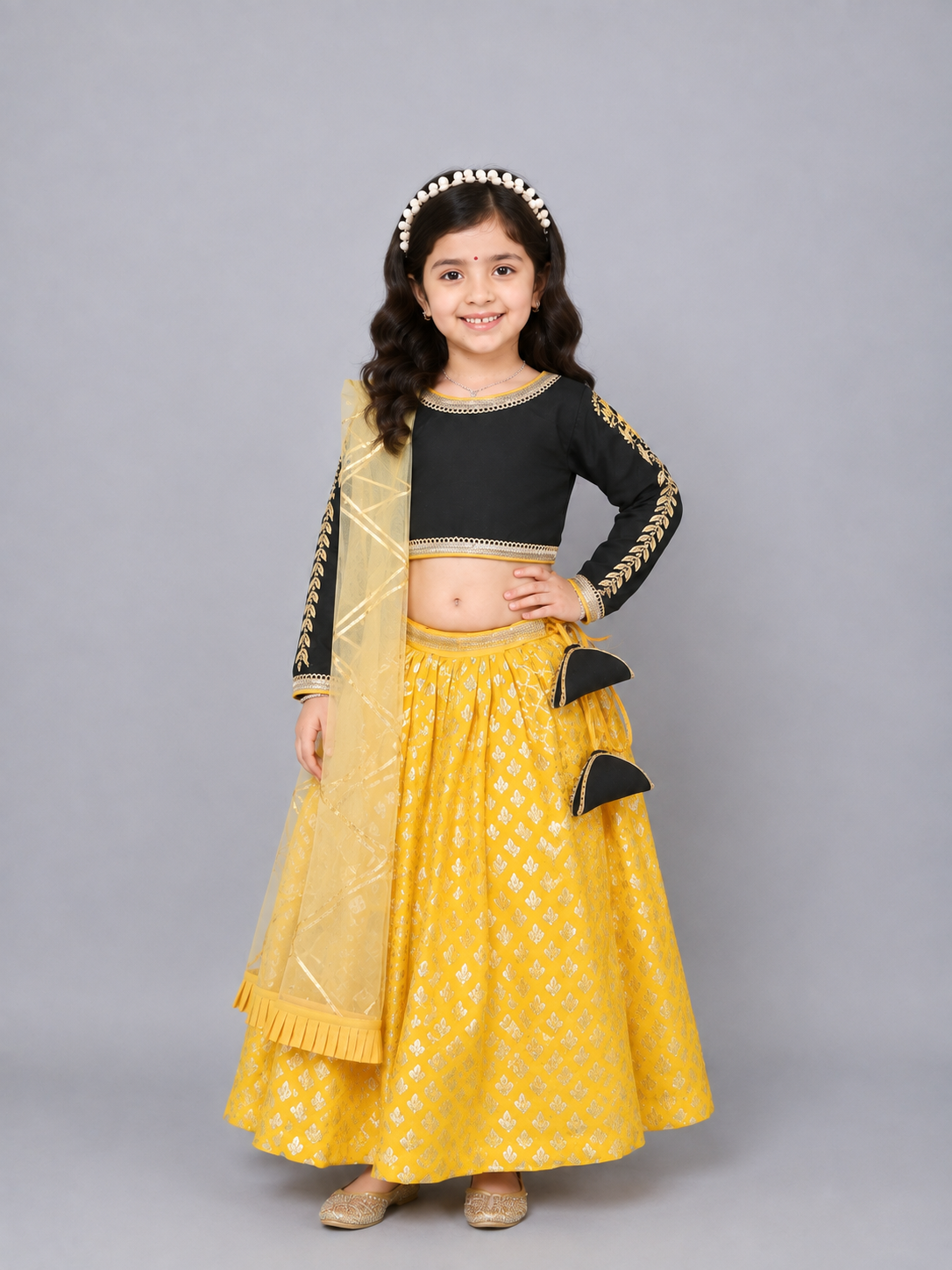 Black Embroidrey Blouse with Cotton Zari Lehnga