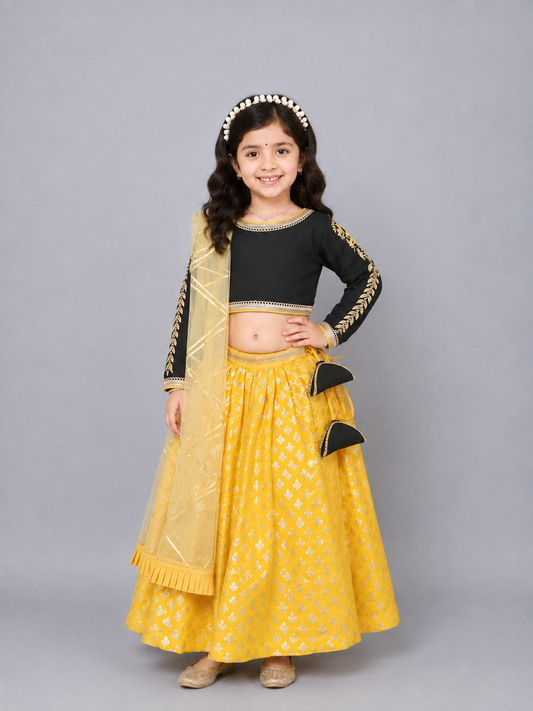 Black Embroidrey Blouse with Cotton Zari Lehnga