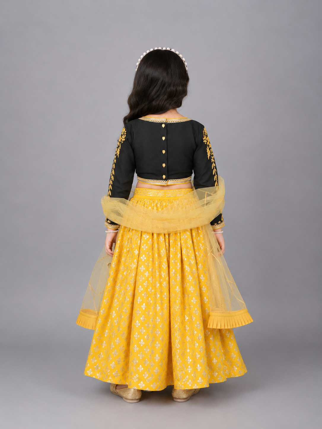 Black Embroidrey Blouse with Cotton Zari Lehnga