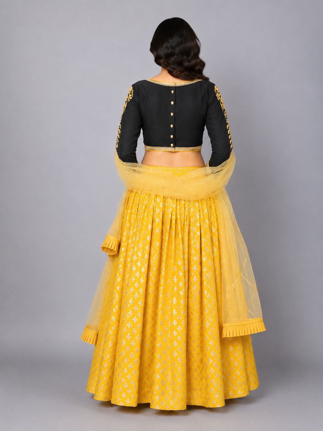 Black Embroidrey Blouse with Cotton Zari Lehnga