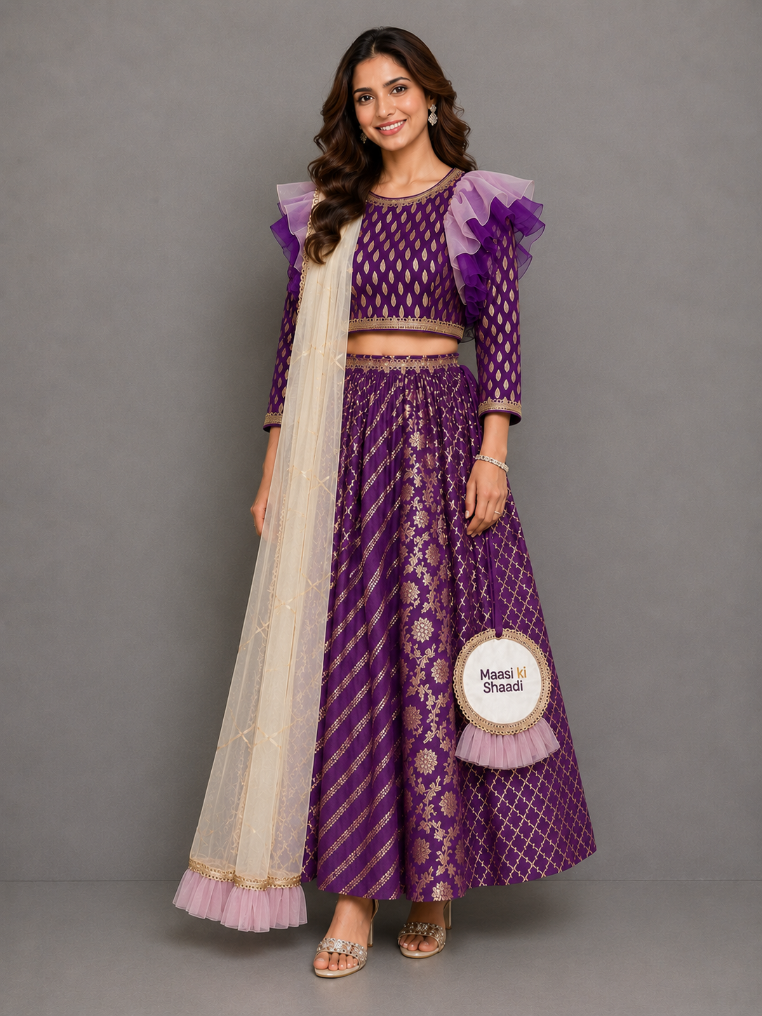 Purple Chanderi Attached Dupatta Lehnga set ( Customised)