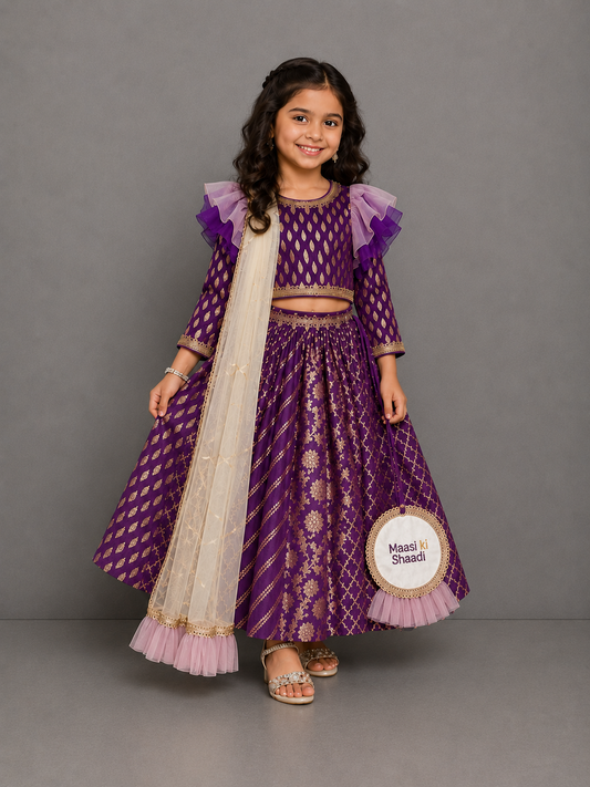 Purple Chanderi Attached Dupatta Lehnga set ( Customised)