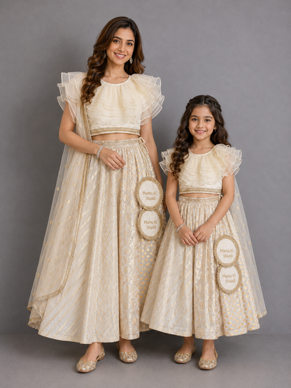 Off White Customised Chanderi lehnga set(Mamu ki shaadi)