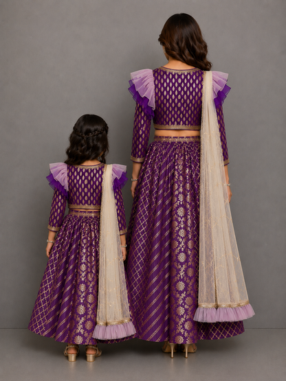 Purple Chanderi Attached Dupatta Lehnga set ( Customised)