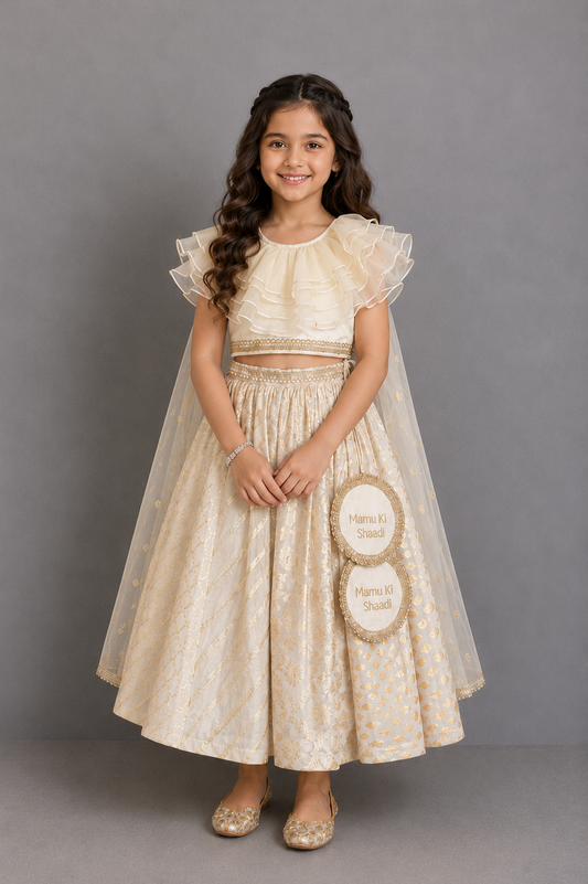 Off White Customised Chanderi lehnga set(Mamu ki shaadi)