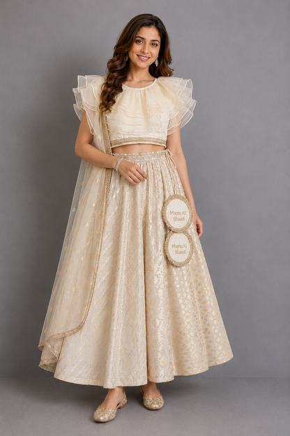 Off White Customised Chanderi lehnga set(Mamu ki shaadi)