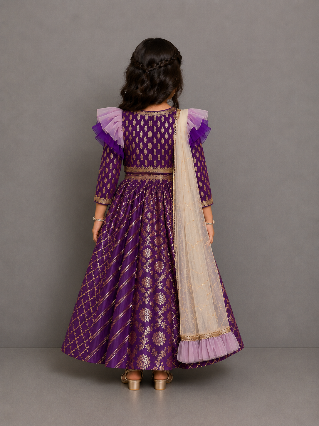 Purple Chanderi Attached Dupatta Lehnga set ( Customised)