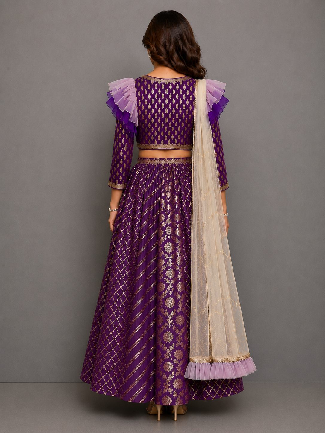 Purple Chanderi Attached Dupatta Lehnga set ( Customised)
