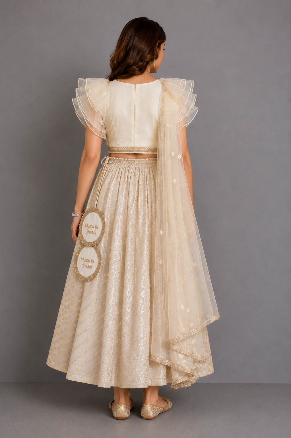 Off White Customised Chanderi lehnga set(Mamu ki shaadi)