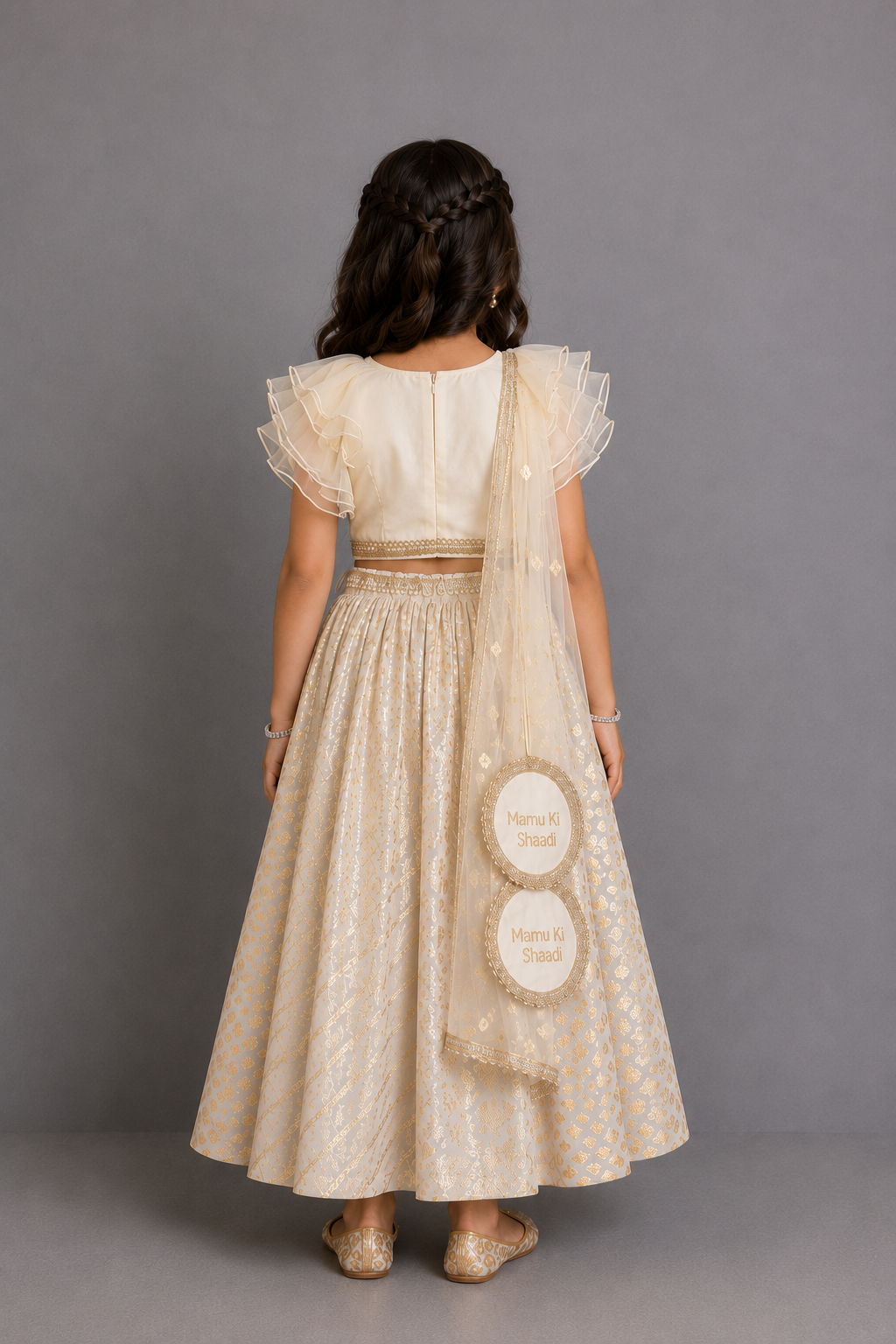 Off White Customised Chanderi lehnga set(Mamu ki shaadi)