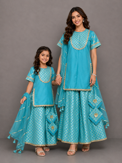 Blue Silk and Chanderi Garara set