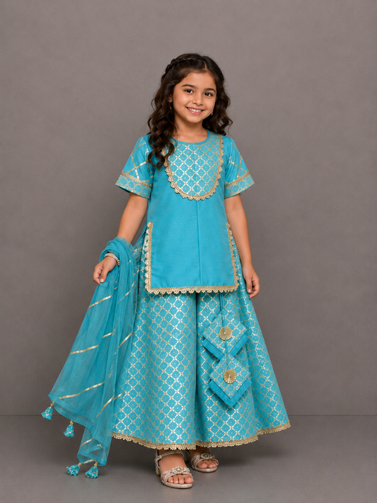 Blue Silk and Chanderi Garara set