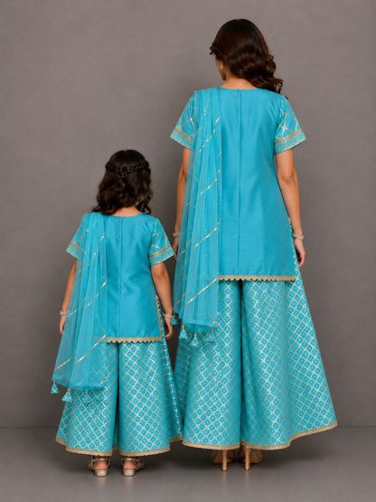 Blue Silk and Chanderi Garara set