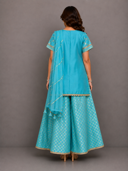 Blue Silk and Chanderi Garara set