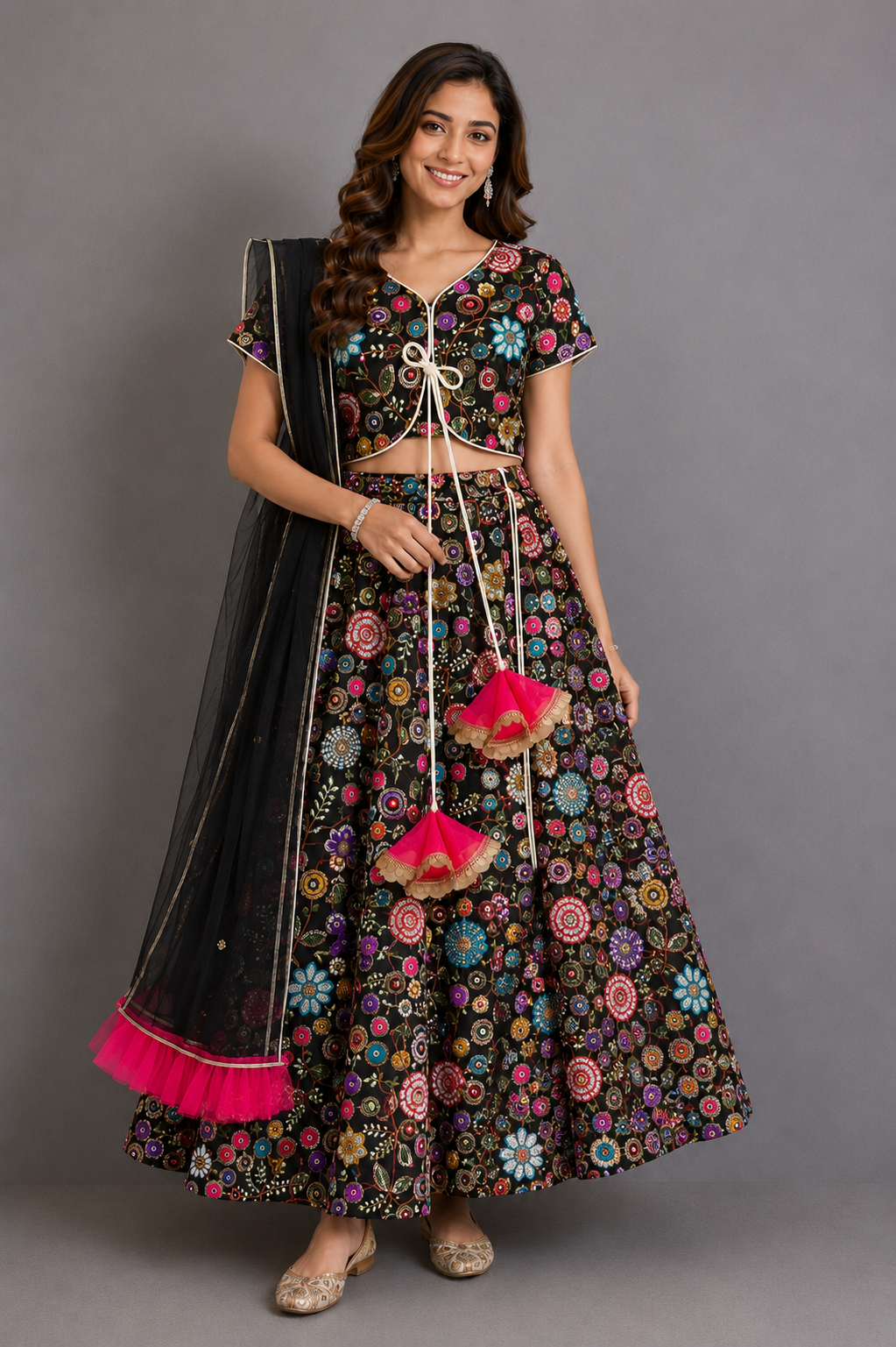 Black Embroidery Lehnga Set