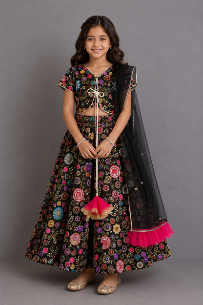Black Embroidery Lehnga Set