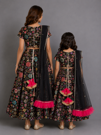 Black Embroidery Lehnga Set