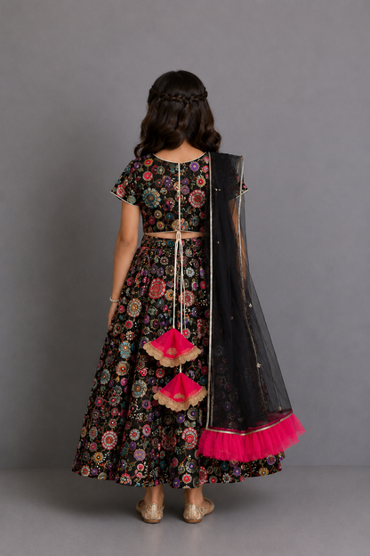 Black Embroidery Lehnga Set
