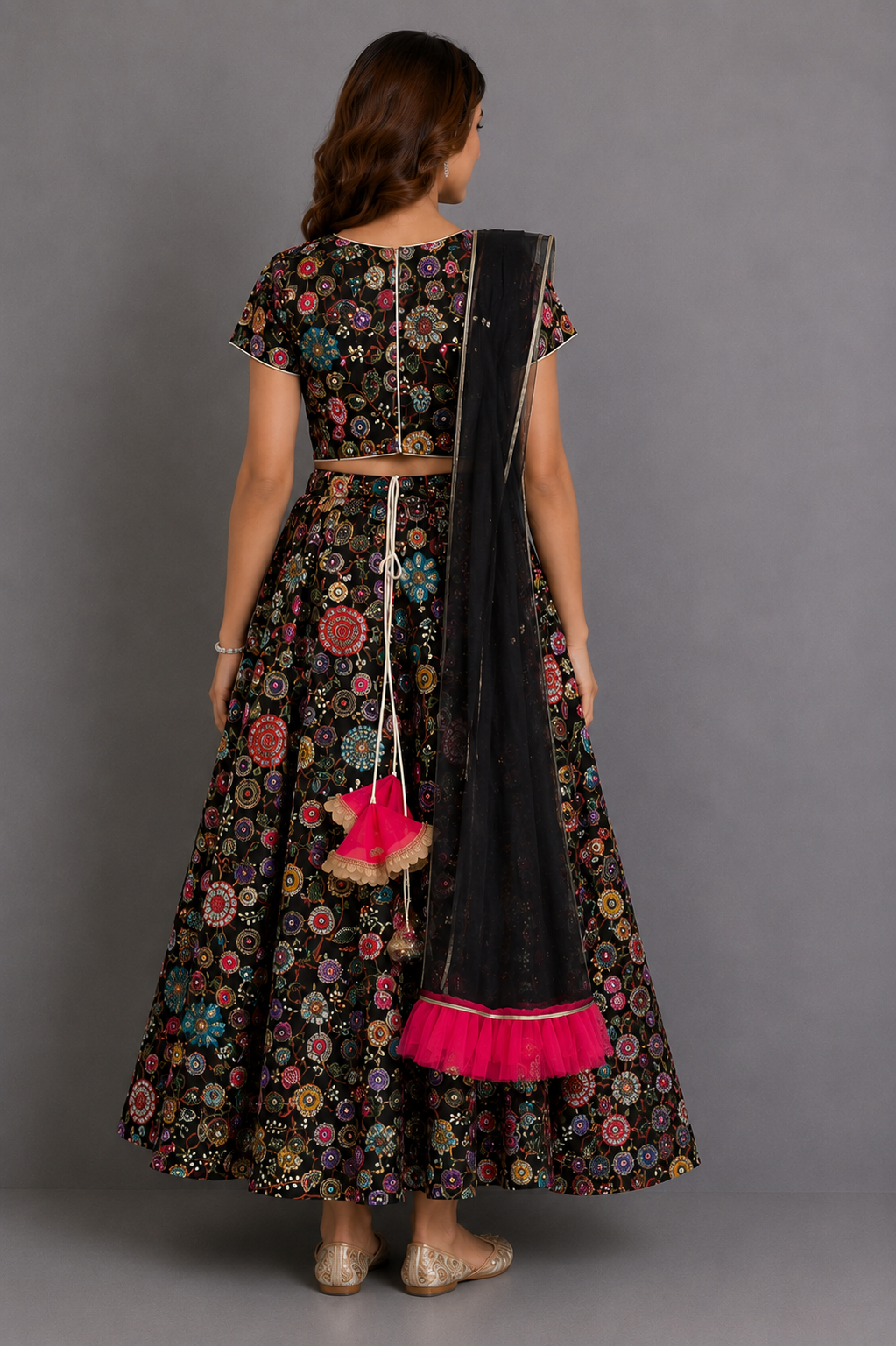 Black Embroidery Lehnga Set