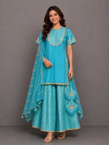 Blue Silk and Chanderi Garara set