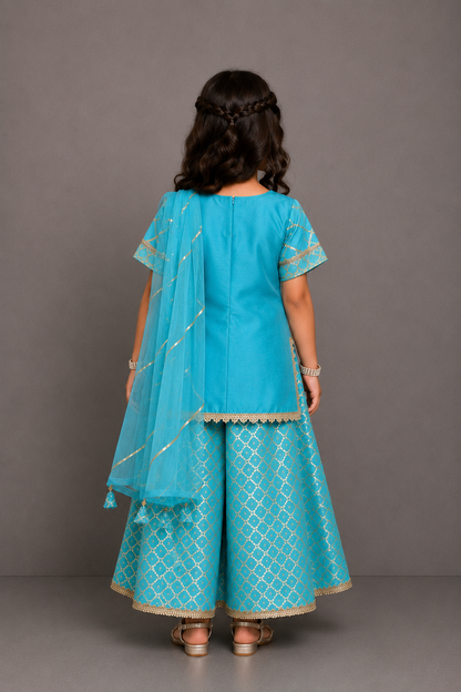 Blue Silk and Chanderi Garara set