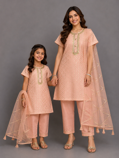 Peach Chanderi Kurta set