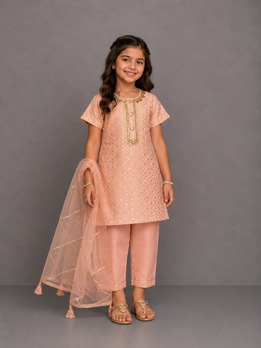 Peach Chanderi Kurta set
