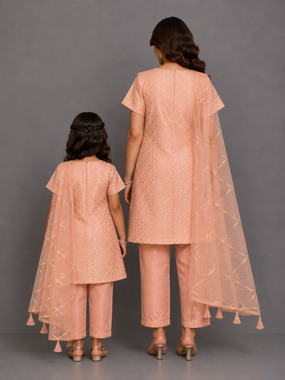 Peach Chanderi Kurta set