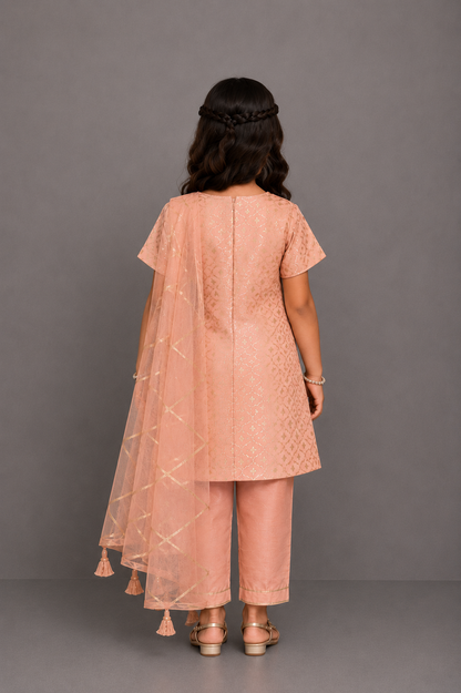 Peach Chanderi Kurta set