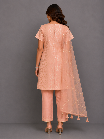 Peach Chanderi Kurta set