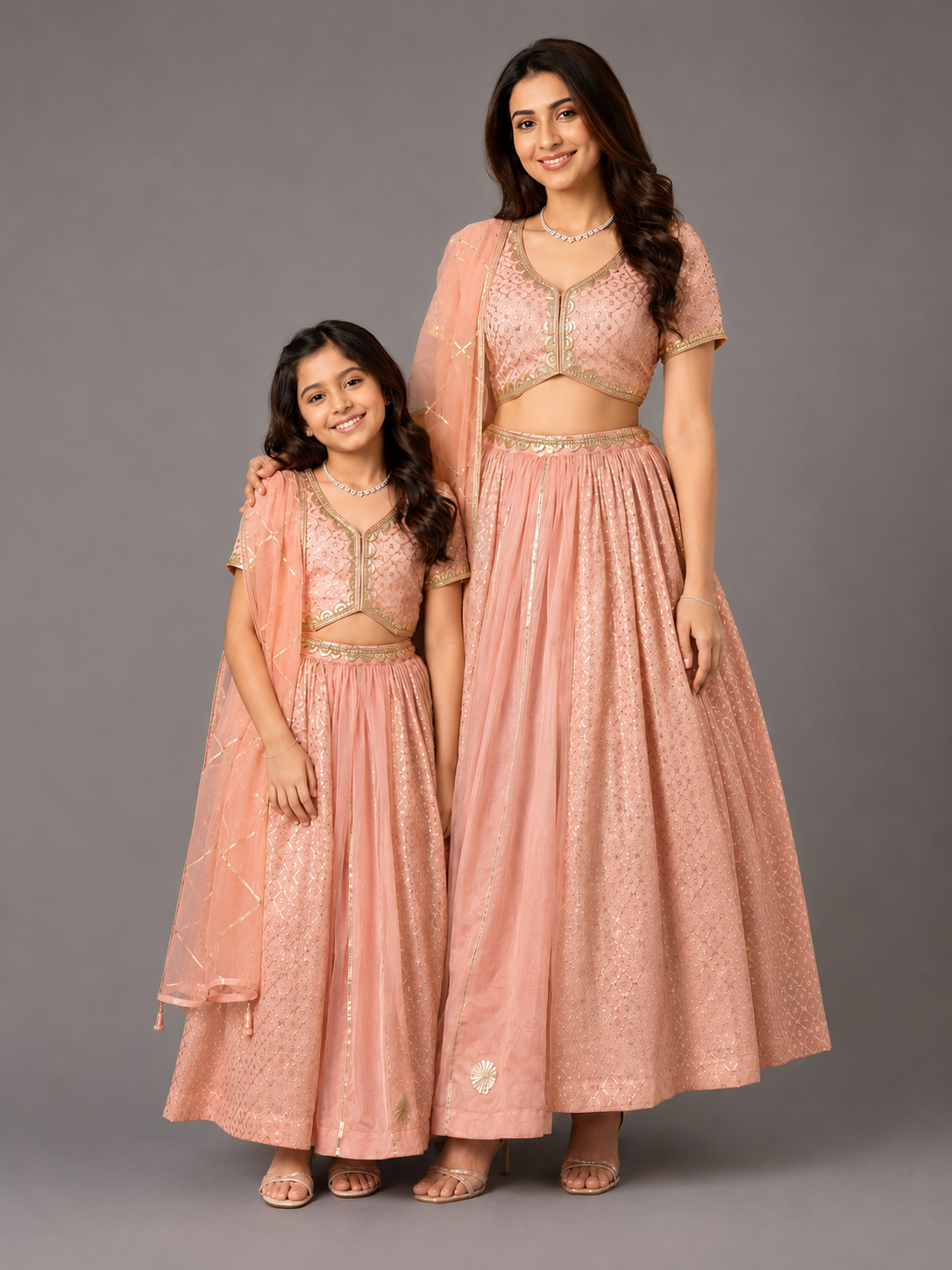 Peach Organza Lehnga Set